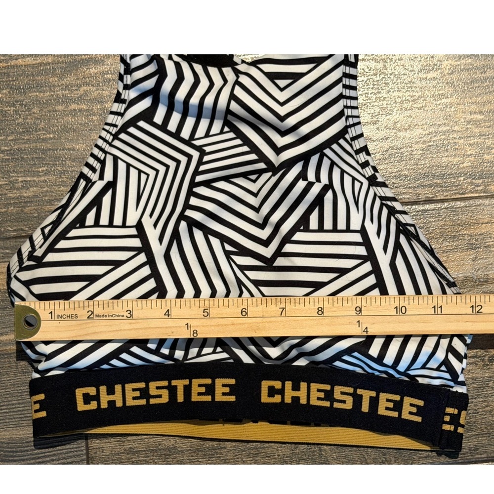 Chestee Padded Collar Weightlifting Sports Bra Geometric Black White Gold XS\S - Picture 5 of 5